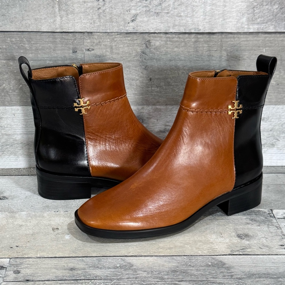 TORY BURCH Everly Flat Boot in Bonnie Brown / Perfect Black - Sz - 6 .US